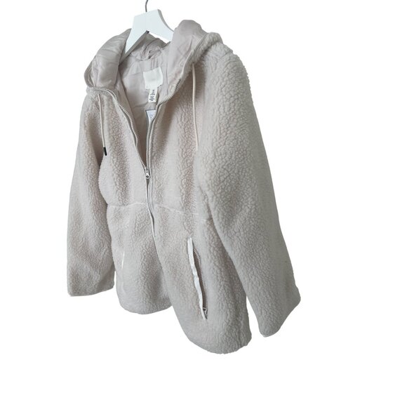H&M White Teddy Fleece Hoodie Jacket - Picture 5 of 8